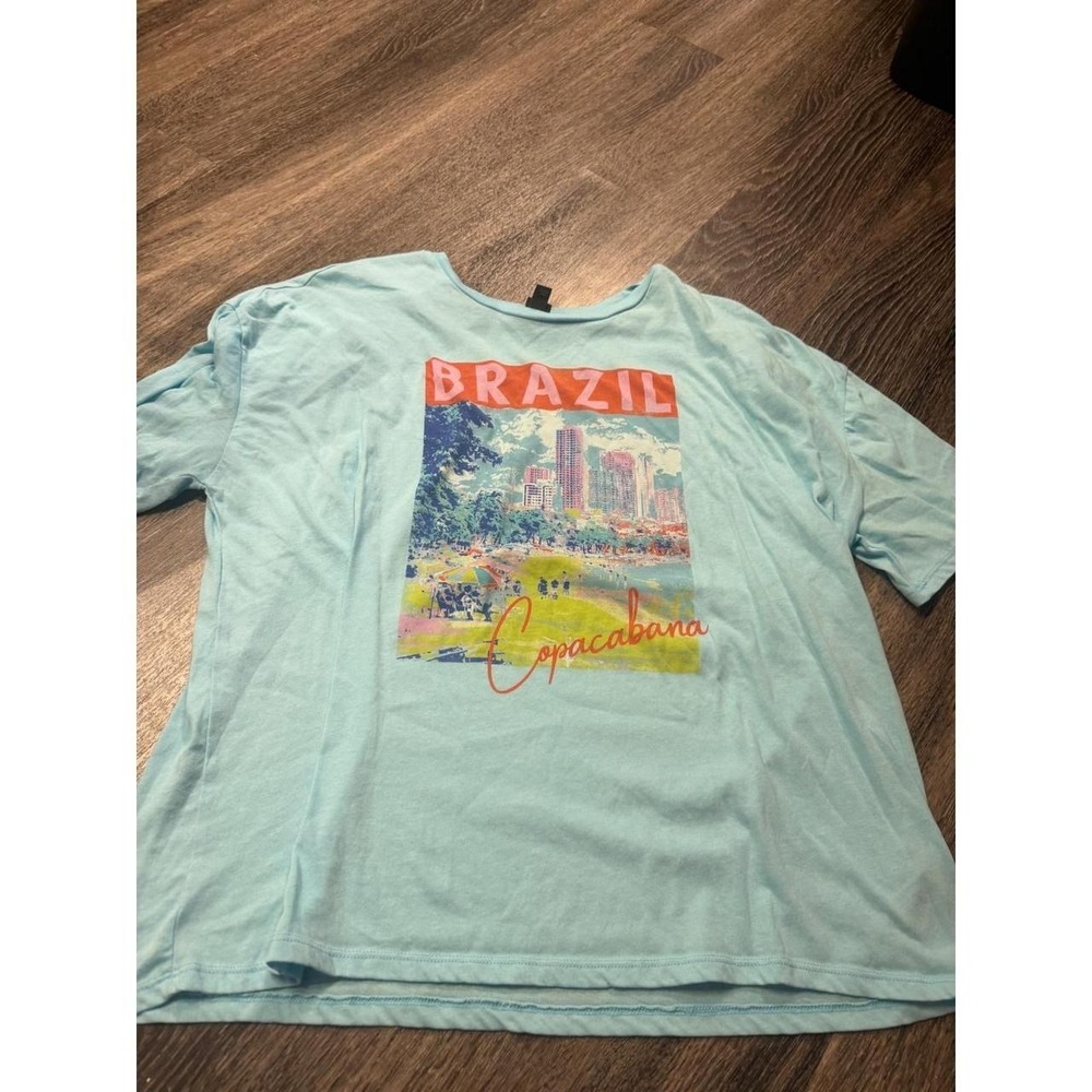 Wild Fable Brazil Copacabana Graphic Tee Light Blue Short Sleeve Shirt Size M